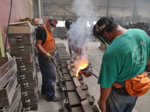 Pouring the brass inlays